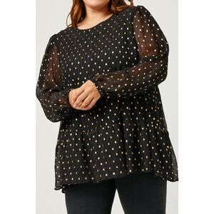 HAYDEN Goldie Black Babydoll Metallic Dot Tiered Tunic Top Plus 3XL